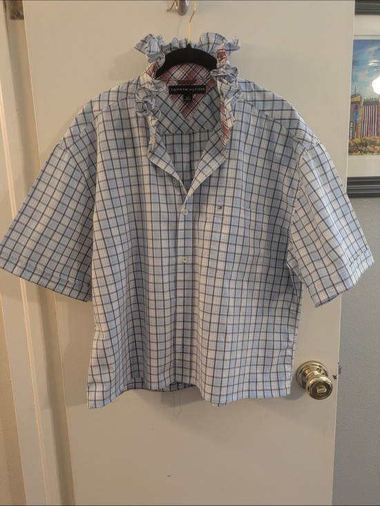 Tommy Hilfiger Tops - Upcycled Tommy Hilfiger Blue Plaid Short-Sleeve Shirt